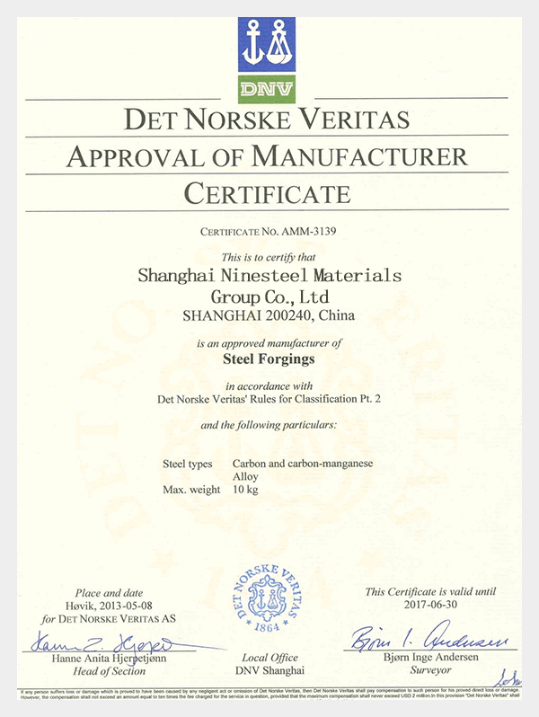 Ninesteel has strict quality control and can provide various quality inspection certificates, such as CE and TUV